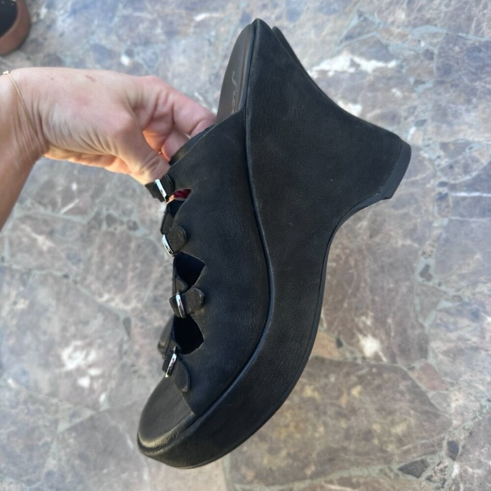 Free People Huffman Buckle Wedge Heels Goth Edgy Y2K - 6.5 / 37 - Picture 6 of 8